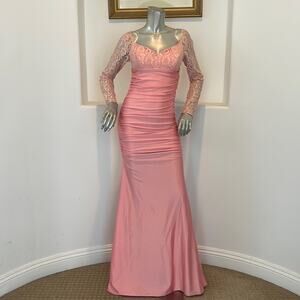 ATRIA Clothing Long Sleeve Lace  Inset Gown Pink Size L